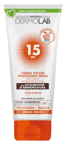Dermolab Crema Solare Abbronzante Protettiva SPF 15 con Acido Ialuronico, 200ml