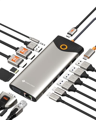 NOVOO Docking Station USB-C 15 in 1 Hub con HDMI Dual 4K@60Hz