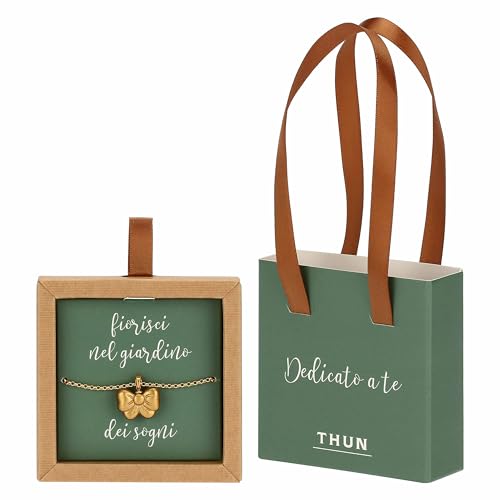 THUN Collana con Fiocco in Ottone e Ceramica, 45 cm, Collezione Dedicato a Te