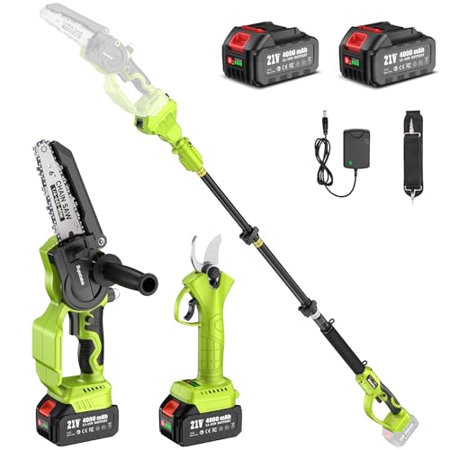 Supstable Motosega a Batteria Telescopica 6 Pollici, Kit 4 in 1 con Forbice Potatura