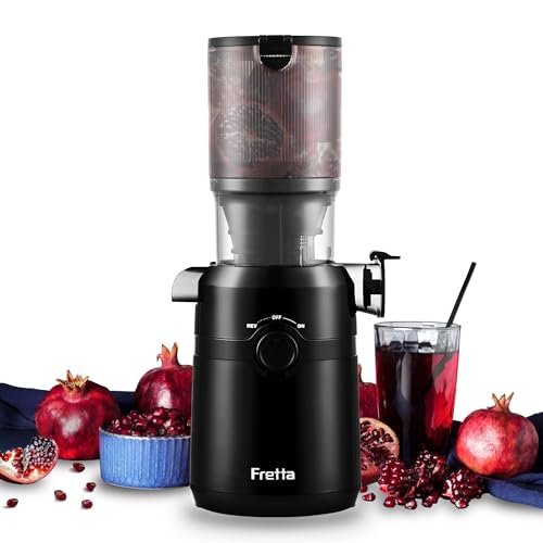 Fretta Estrattore frutta e verdura, apertura 108MM e capacità di 1L estrattore di succo, 200W centrifuga Lenta, 99% nutrienti preservati, senza BPA, facile da smontare e pulire