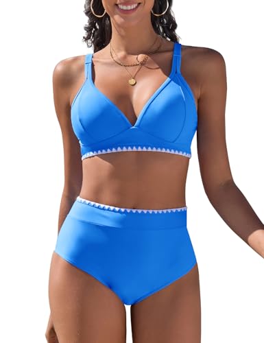 Vijamiy Costume Bagno Donna Due Pezzi Vita Alta Push Up Bikini Mare Imbottito Pizzo
