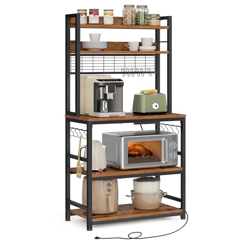 VASAGLE Scaffale Cucina con Multipresa, 14 Ganci, Marrone Vintage e Nero