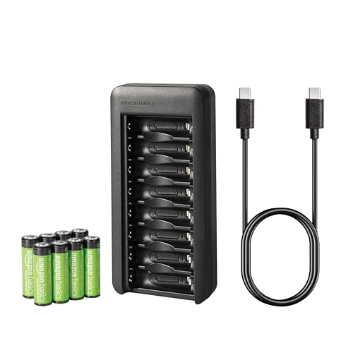 Amazon Basics 8 batterie NiMh AA ricaricabili con caricabatterie USB-C