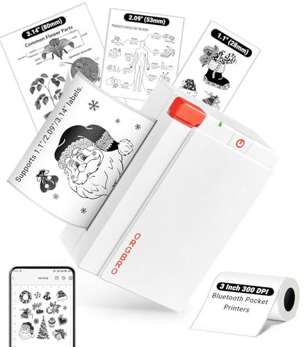 ORGBRO X3 Stampante Termica Bluetooth, Mini Stampante Portatile Senza Fili per Casa/Ufficio/Viaggi, Appunti, Foto, Etichette, Planner, 300DPI Stampante Adesivi per Smartphone