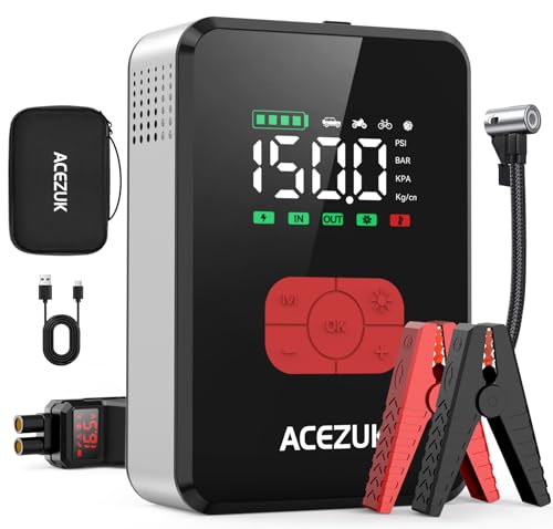 ACEZUK Avviatore Batteria Auto 8000A con Compressore 150PSI e Torcia LED