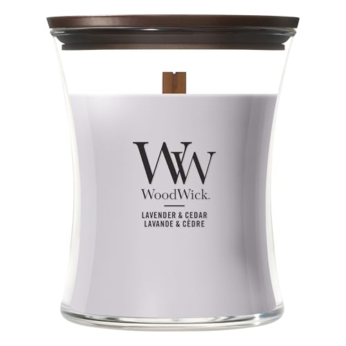WoodWick Candela Profumata Lavender & Cedar, Stoppino Crepitante, 60 Ore
