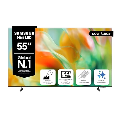 Samsung Smart TV 55" UE55M80HAUXZT Mini LED 4K, HDR 10+, Motion Xcelerator 144Hz, Adpative Sound+, AI Football Mode, Voice Control with AI(VAC), Alexa Built-in, PACCHETTO INTRATTENIMENTO, 2026