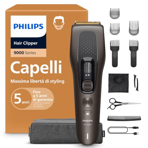 Philips Hair Clipper Serie 9000 Regolacapelli con Lame Autoaffilanti e 28 Impostazioni