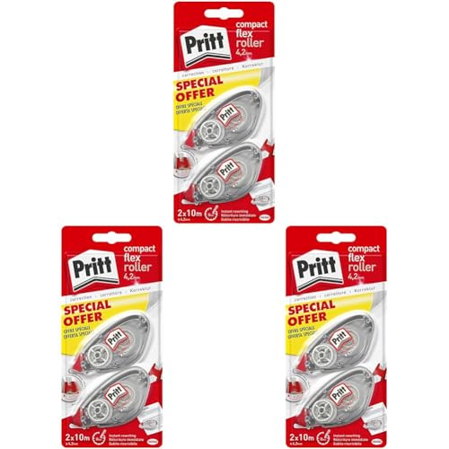 Pritt Flex Roller Correttore a nastro riscrivibile, 3 confezioni da 2 (4.2mmx10m)