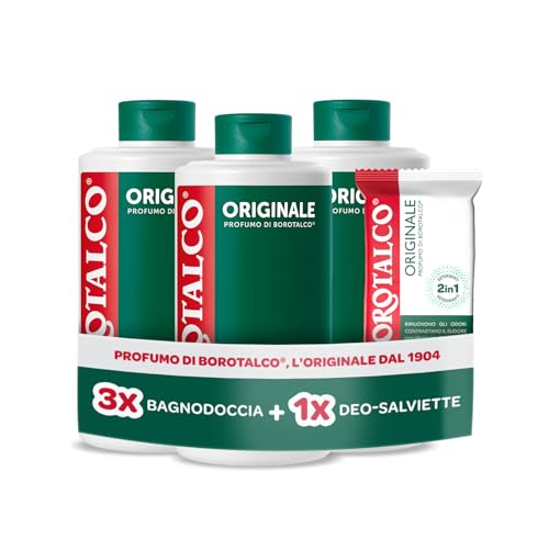 Borotalco Kit Bagnodoccia 3x500ml e Deo-Salviette 12 Pezzi