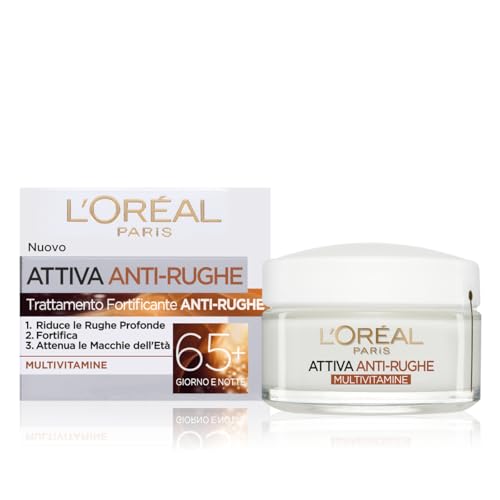L'Oréal Paris Crema Viso Attiva Anti-Rughe Trattamento Fortificante 65+ con Multivitamine