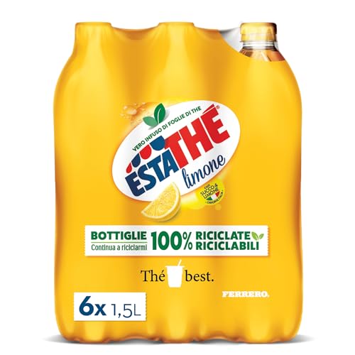 Estathé Limone - The Freddo con Vero Infuso di Foglie di The e Succo di Limone, Bevanda Analcolica Senza Glutine, 6 Bottiglie da 1,5 lt