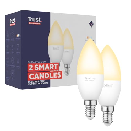 Trust WiFi E14 Lampadina Smart Multicolore, Compatibile con Alexa e Google Nest, Lampadine LED E14, Hub non Necessario, 2.4GHz Lampada WiFi, Luce LED Fredda e Calda, Bianca e Multicolore - 2 Pezzi
