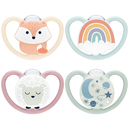 NUK Space Day & Night Ciuccio 0-6 Mesi, 4 Pezzi Volpe e Pecora