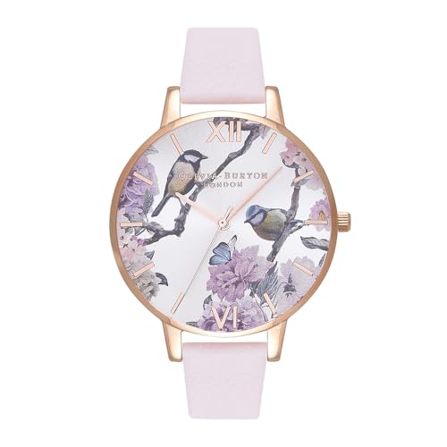 Olivia Burton Orologio Analogico al Quarzo Donna Collezione PRETTY BLOSSOM, Cinturino in Pelle Rosato