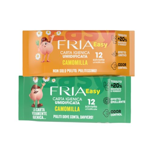 Fria Easy Carta Igienica Umidificata con Aloe Vera e Camomilla, Tessuto Gettabile nel WC, Dermatologicamente Testate, Confezione Tascabile da 12 Salviette