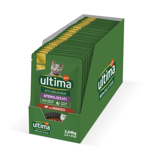 Ultima Cibo Umido per Gatti Fit & Delicious con Manzo, 24 Buste da 85g