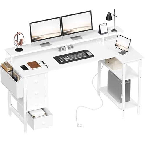 Yaheetech Scrivania Angolare con Cassetti, 140×68 cm, Bianco