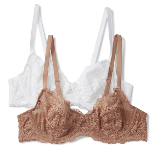Amazon Essentials Reggiseno a Balconcino in Pizzo Elasticizzato Donna, Confezione da 2
