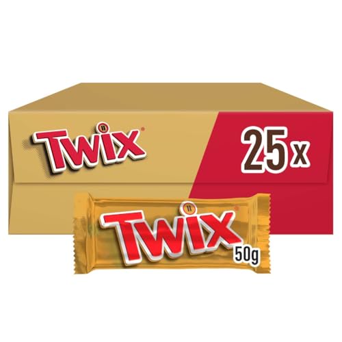 Twix Barretta Snack Biscotto Caramello Cioccolato al Latte, 25x50g