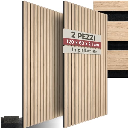 Tectake Set di 2 Pannelli Acustici Effetto Legno Rovere Chiaro