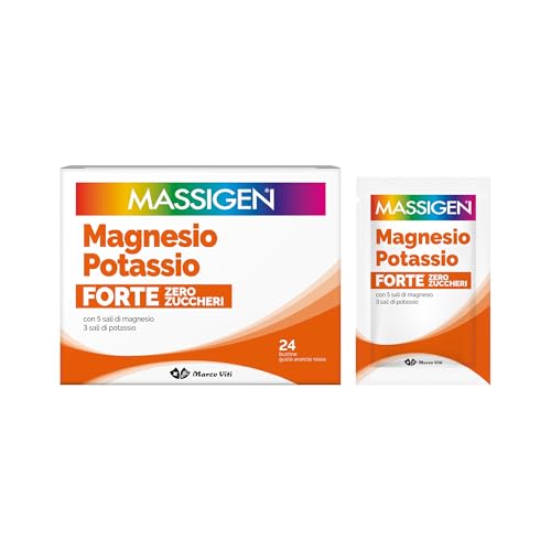 Massigen Magnesio e Potassio Forte Integratore Zero Zuccheri Gusto Arancia Rossa, 24 Bustine
