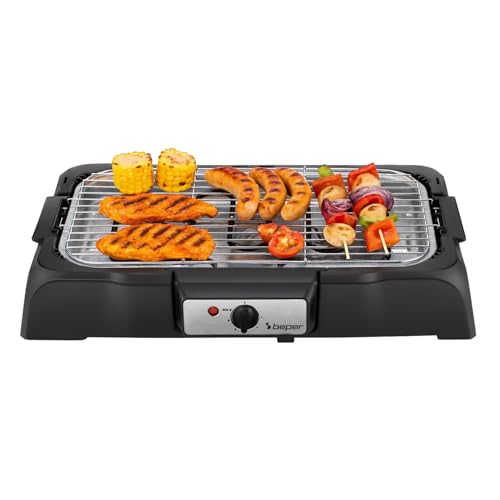 BEPER Barbecue Elettrico 2000W con Griglia XXL 41,5x24 cm, Doppia Posizione e Termostato