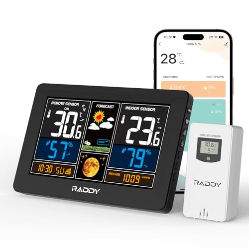 Raddy N75 Stazione Meteo Wi-Fi con Sensore Esterno, Display LCD 7,5"