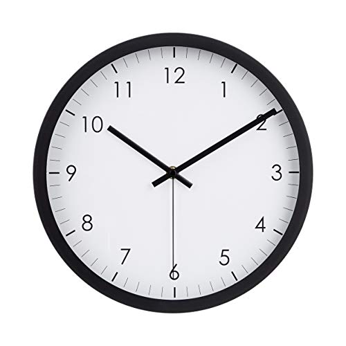 Amazon Basics Rotondo Orologio da parete classico, silenzioso, a batteria, facile da leggere, 30 cm, nero