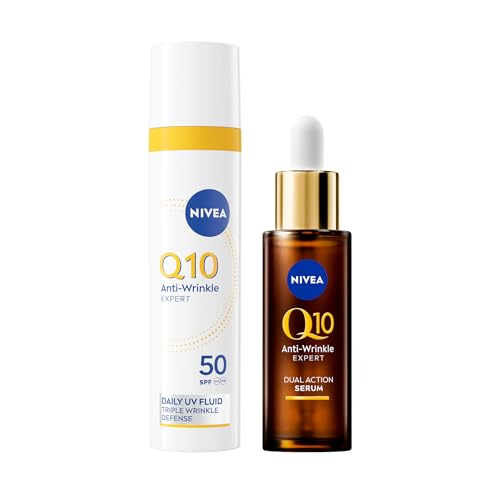 NIVEA Q10 Expert Set Skincare Anti-Rughe con Siero Viso 30ml e Fluido SPF 50 40ml