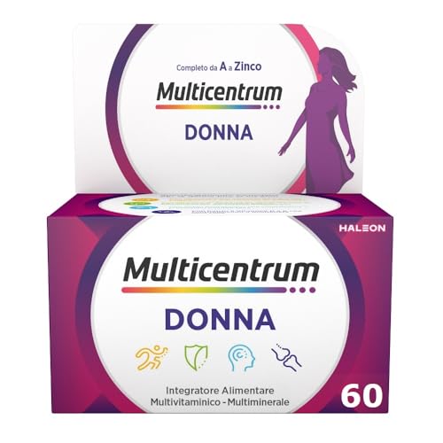 Multicentrum Donna Integratore Multivitaminico completo per donna, con Vitamina D, K, Acido Folico, Calcio, Ferro, per combattere stanchezza e affaticamento