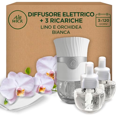 Air Wick Diffusore Elettrico Oli Essenziali Lino e Orchidea Bianca, 4 pezzi