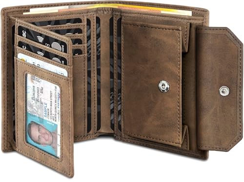 TENBST Portafoglio Uomo RFID Blocking Pelle con 13 Porta Carte