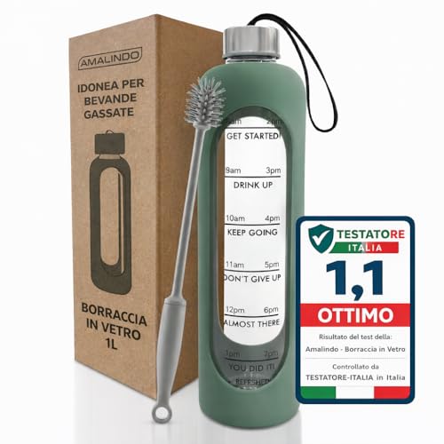Amalindo Borraccia in Vetro 1L con Custodia in Silicone