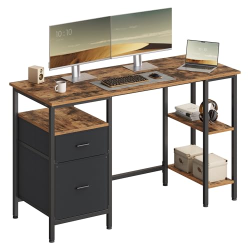 VASAGLE Scrivania per Computer con 3 Ripiani e 2 Cassetti, 127x50x76 cm