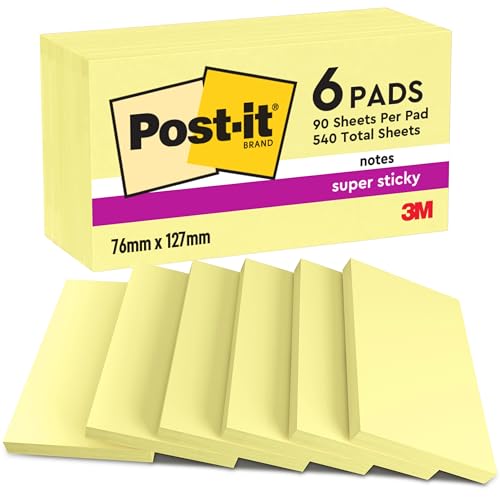Post-it Foglietti Super Sticky, 6 Blocchetti da 90 Fogli, 127x76 mm