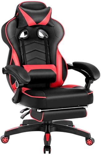 WOLTU Sedia Gaming Ergonomica con Poggiapiedi, Nero+Rosso