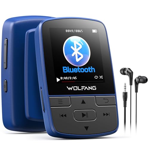 WOLFANG Lettore MP3 con Bluetooth 5.2, clip sportiva, formato mini, peso 28,3 g, radio FM HiF, registratore vocale, auricolari inclusi