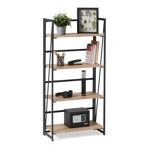 Amazon Basics, Libreria Pieghevole 4 Ripiani in Legno e Metallo, 29.5 × 60 × 125 cm