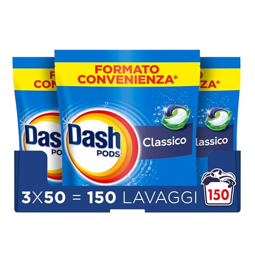 Dash Pods Detersivo Lavatrice in Capsule, 150 Lavaggi (3x50), Classico