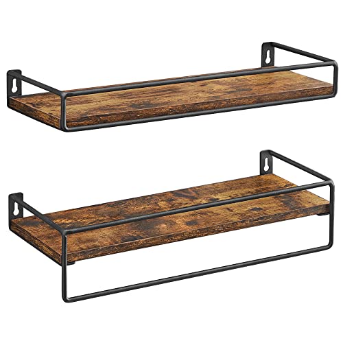 VASAGLE Set di 2 Mensole da Muro con Barre, Marrone Vintage e Nero