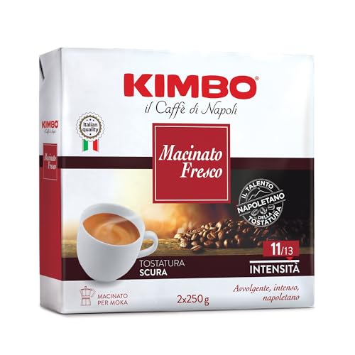 Kimbo Caffè Macinato per Moka, Intensità 11/13, Tostatura Scura, 2x250g