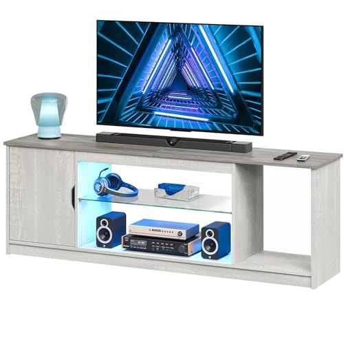 Bestier Mobile TV basso con luci LED RGB e ripiani in vetro regolabili