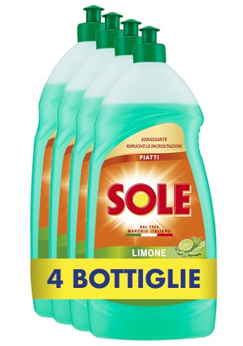 Sole Detersivo Piatti a Mano Limone, Formula Sgrassante, 4x1,1L
