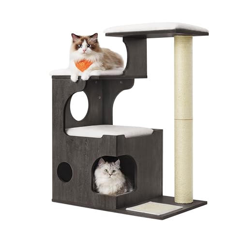 Feandrea Tiragraffi Albero per Gatti 86 cm con Grotta e Posatoi Grigio Nebbia