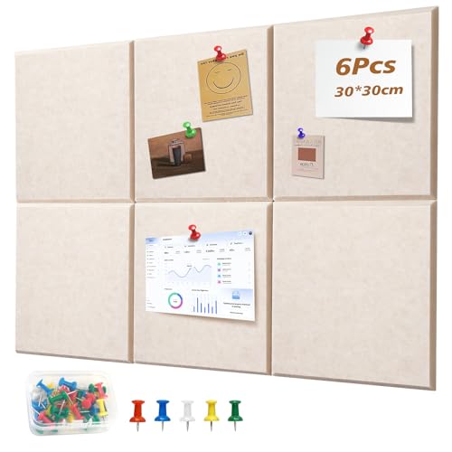 Bacheca in Feltro Autoadesiva 6 Pezzi 30x30 cm con 30 Puntine