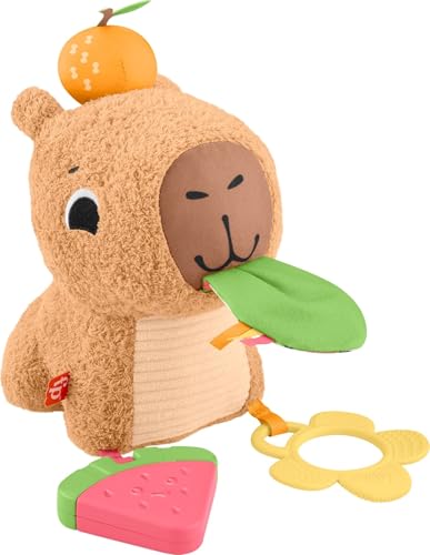 Fisher-Price Marmotta Coccole e Merenda, peluche sensoriale con massaggiagengive e sonaglino, 3+ mesi