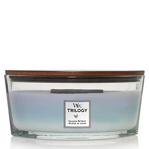 WoodWick Ellipse Trilogy Candela Profumata Hearthwick Rifugio di Pace