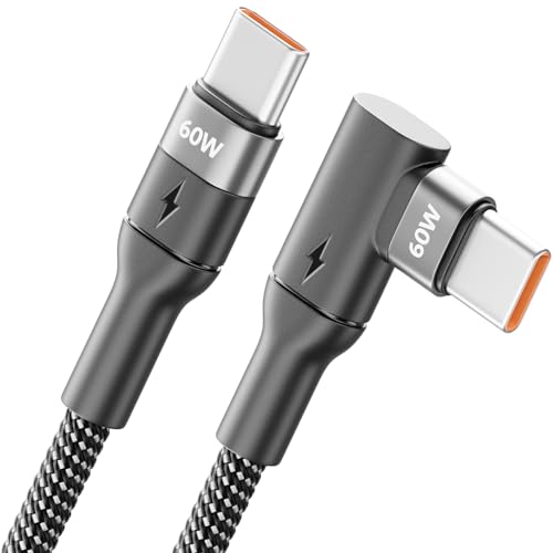 deleyCON Cavo USB-C Angolato 90° per Ricarica Rapida 60W, 2m